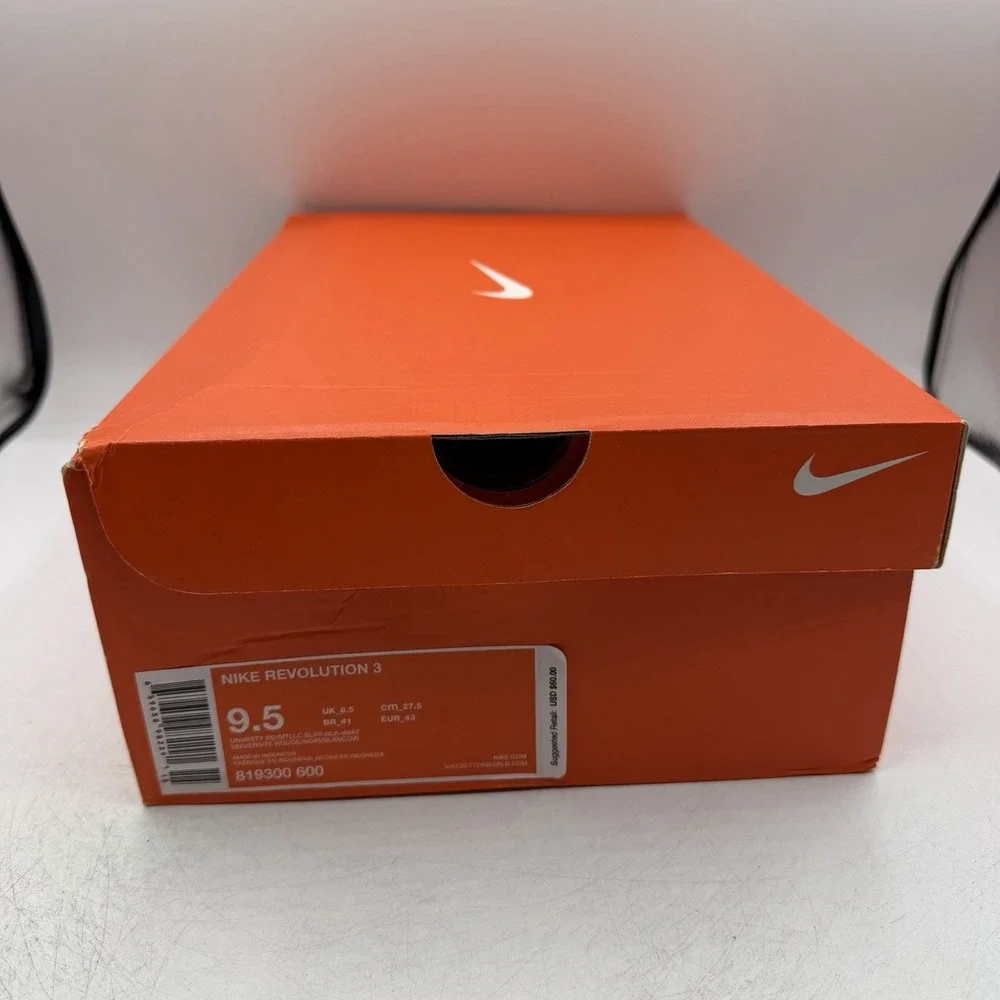 Nike Revolution 3 Running Shoes Mens 9.5 Black/University Red Sneaker 819300-600